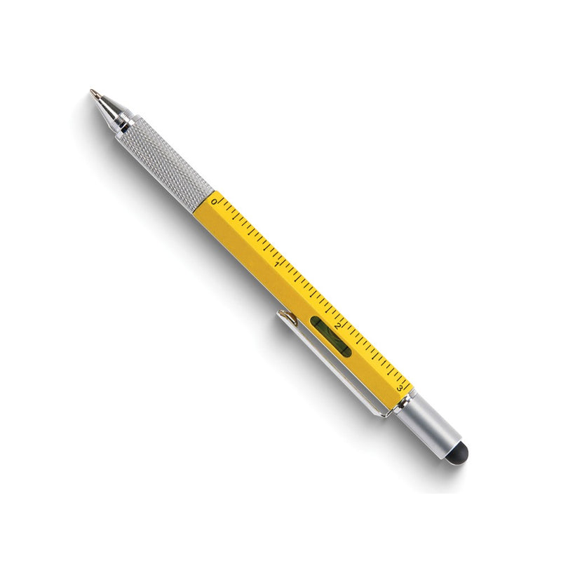 Yellow Stylus/Flat and Phillips Screwdriver Bits/Bubble Level/3 Inch Ruler Multi-Purpose Tool Pen with Pocket Clip