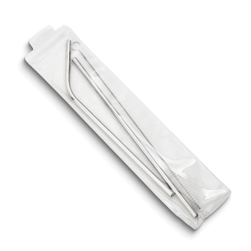 Set of Two Stainless Steel Straws with Cleaning Brush and Water Resistant Pouch