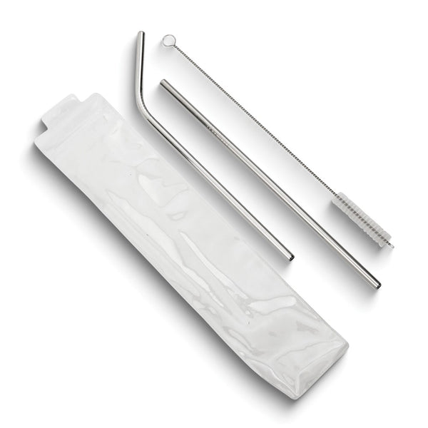 Set of Two Stainless Steel Straws with Cleaning Brush and Water Resistant Pouch