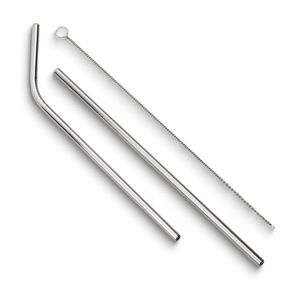 Set of Two Stainless Steel Straws with Cleaning Brush and Water Resistant Pouch