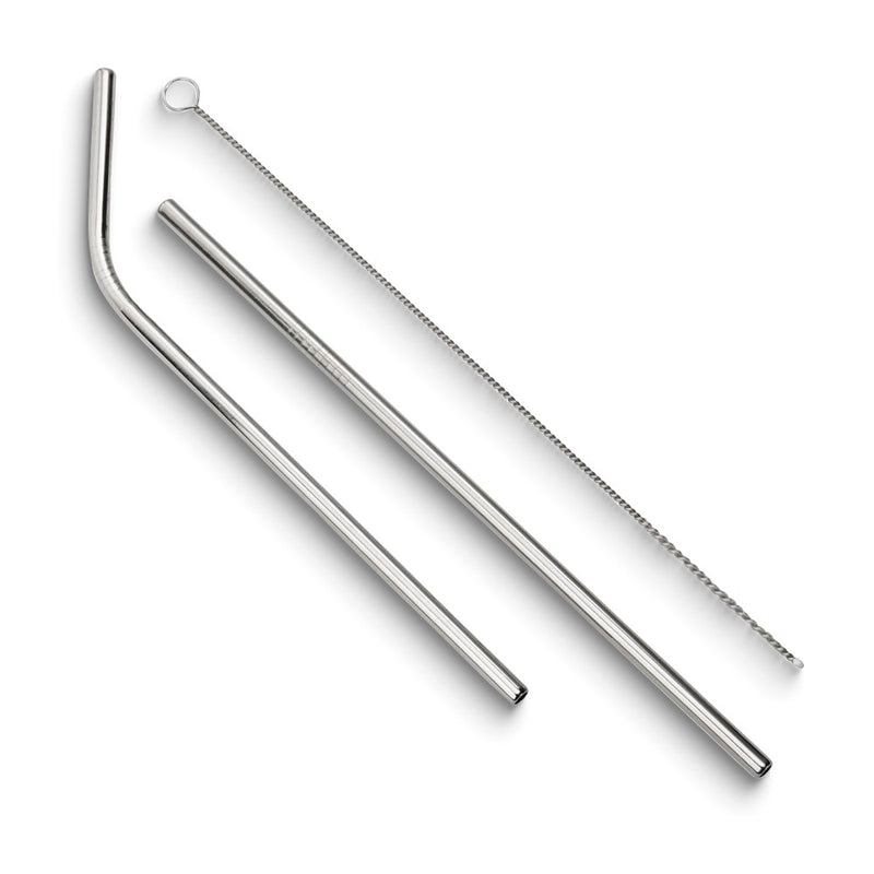 Set of Two Stainless Steel Straws with Cleaning Brush and Water Resistant Pouch
