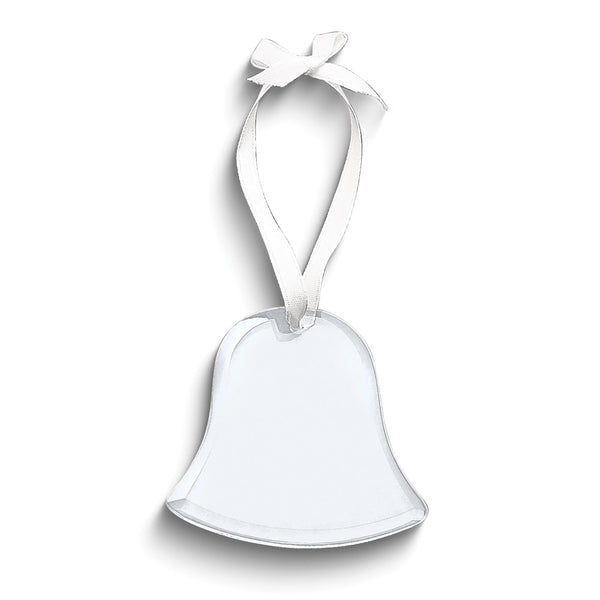 Bell Shaped Beveled Glass Ornament with White Ribbon and Velveteen Pouch