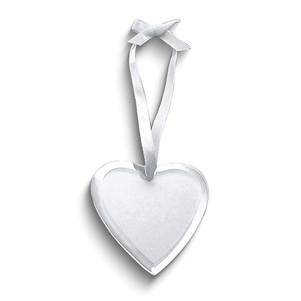 Heart Shaped Beveled Glass Ornament with White Ribbon and Velveteen Pouch