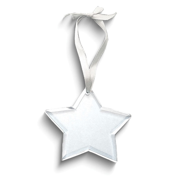Star Shaped Beveled Glass Ornament with White Ribbon and Velveteen Pouch