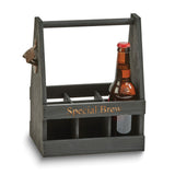 6 Bottle Black Wood Beverage Caddy With Bottle Opener