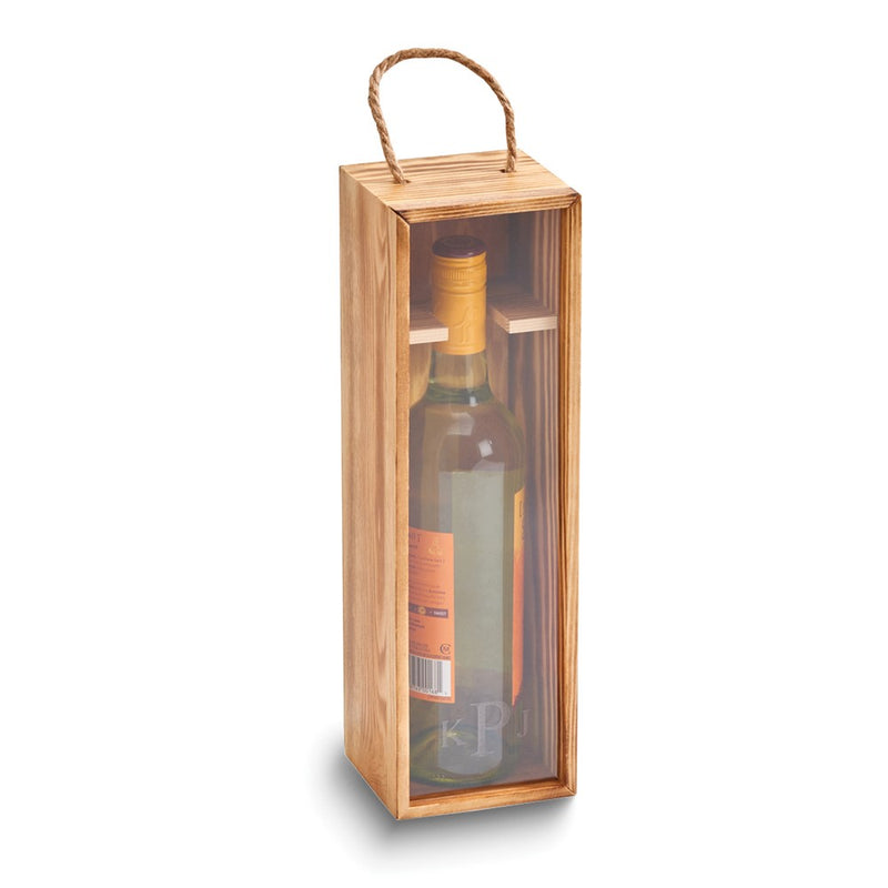 Light Pine Wood Wine Box with Rope Handle and Sliding Acrylic Window