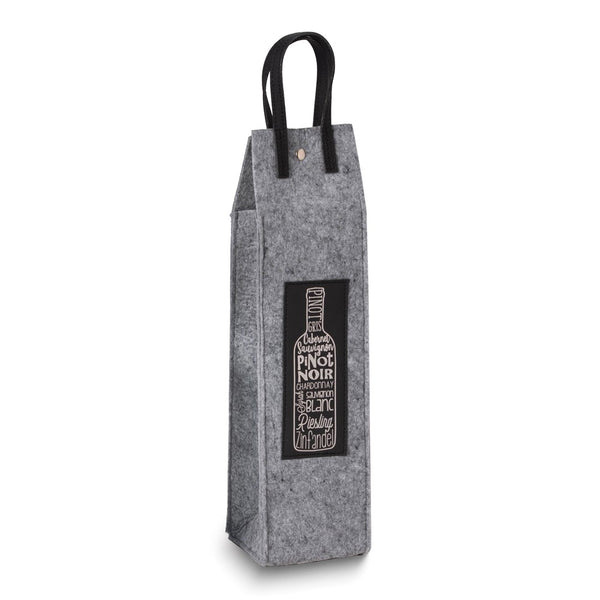 Wines of the World Grey Felt and Black Leather Wine Tote with Snap Closure