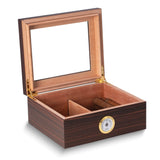 Lacquered Ebony Finish Wood Glass Lid 50-Cigar Humidor with Spanish Cedar Lining, Hygrometer and Humidistat