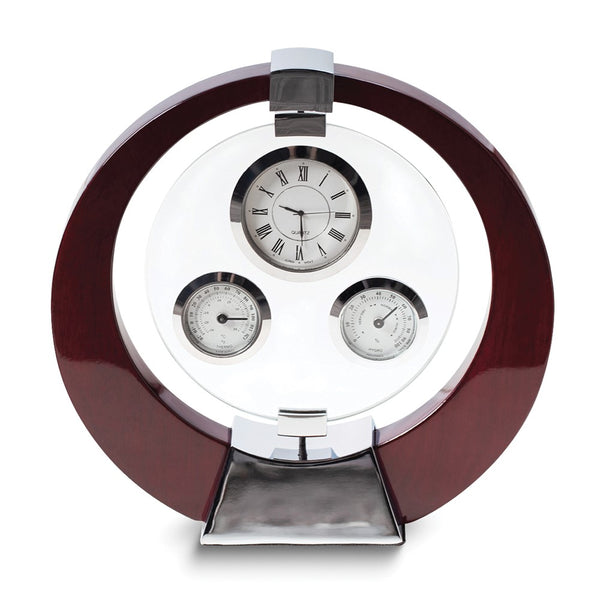 Salzburg Mahogany Finish Wood Hygrometer, Thermometer, and Desk Clock