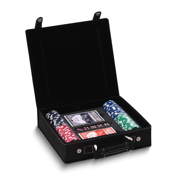 Black Leatherette Case 100 Clay Composite Chips/2 Card Decks/5 Dice Poker Set