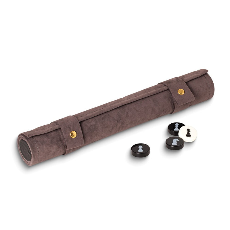 Gray Suede Roll Up 12.5 Travel Chess Set
