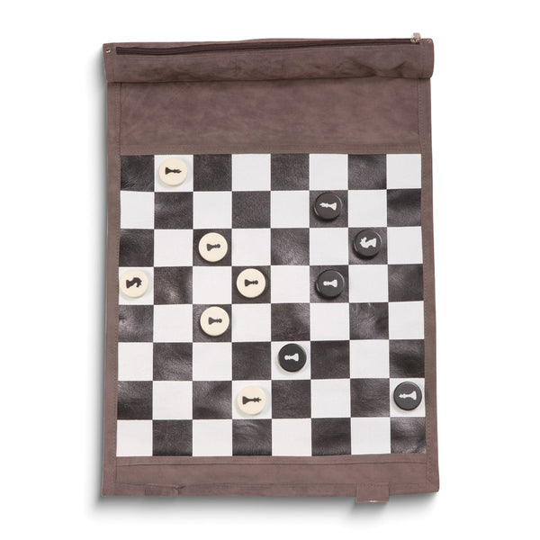 Gray Suede Roll Up 12.5 Travel Chess Set