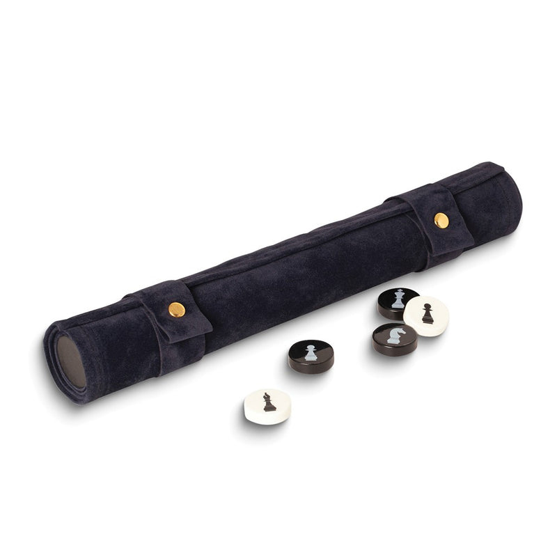 Navy Suede Roll Up 12.5 Travel Chess Set