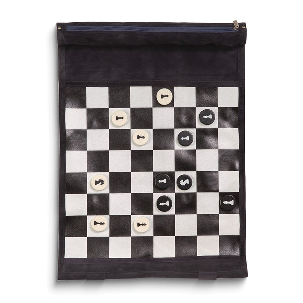 Navy Suede Roll Up 12.5 Travel Chess Set
