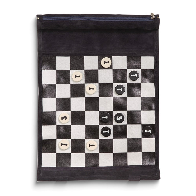 Navy Suede Roll Up 12.5 Travel Chess Set