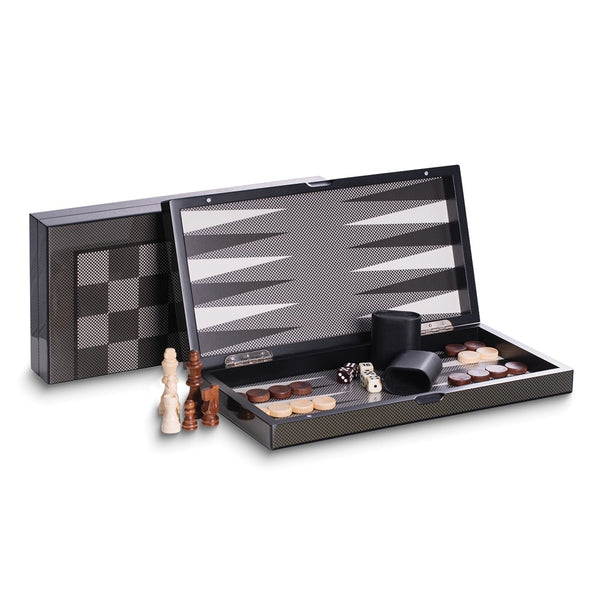 Wood and Carbon Fiber Backgammon and Chess Set