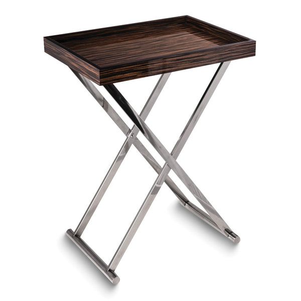 High Lacquered Collapsible Ebony Finish Wood Tray Table