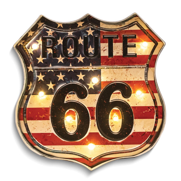 Route 66 Metal and LED Light Wall Sign