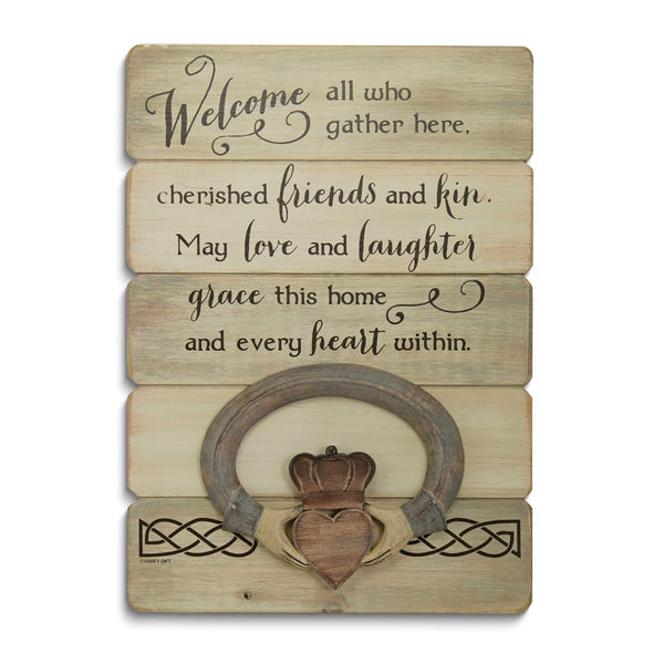 Claddagh Welcome Rustic Wooden and Resin Wall Dcor