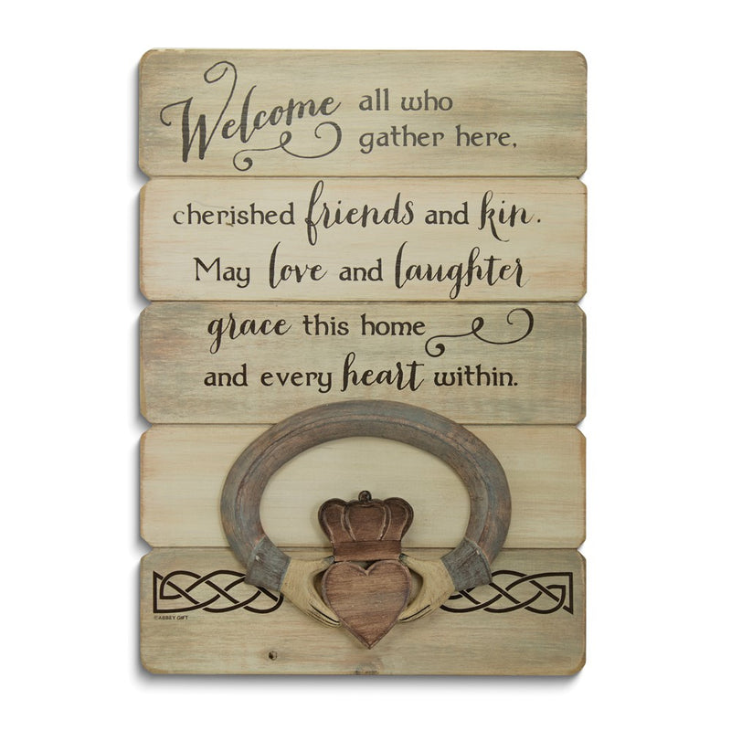 Claddagh Welcome Rustic Wooden and Resin Wall Dcor