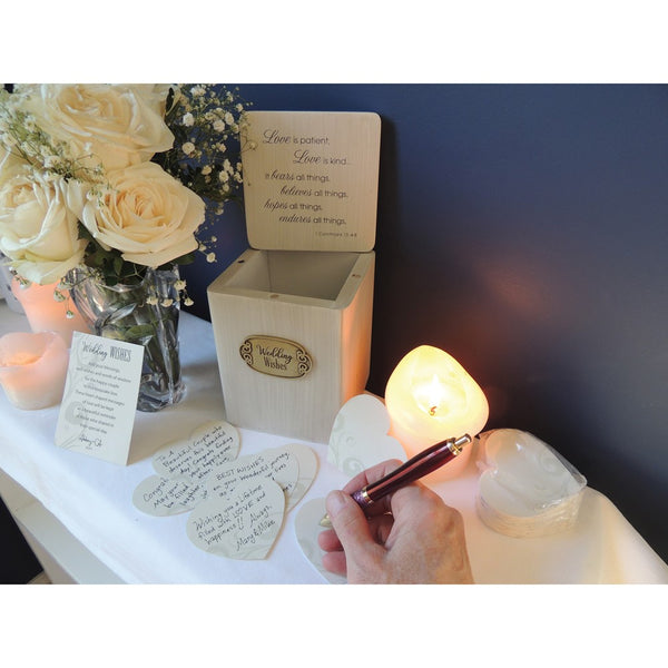 Wedding Wishes Keepsake Box with Engraving Plate and 100 Heart-Shaped Paper Slips