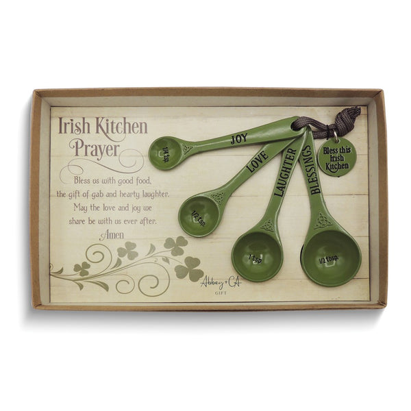 IRISH KITCHEN PRAYER Metal and Green Enamel Measuring Spoons Gift Boxed