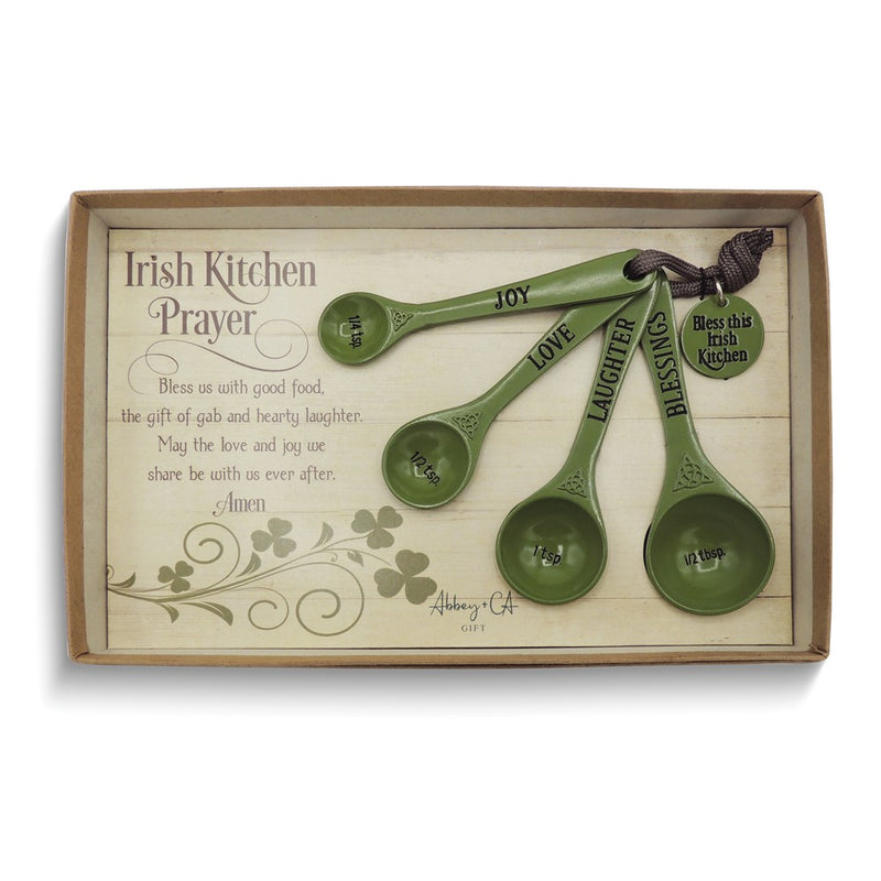 IRISH KITCHEN PRAYER Metal and Green Enamel Measuring Spoons Gift Boxed