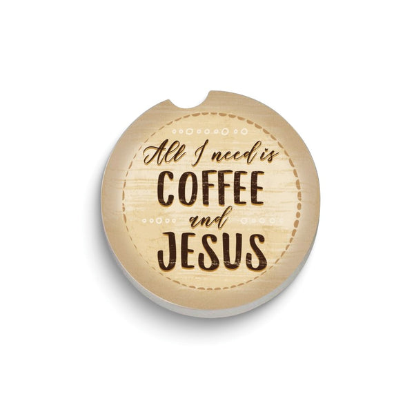 ALL I NEED IS COFFEE AND JESUS Absorbent Stone Car Coaster