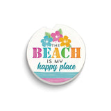 THE BEACH IS MY HAPPY PLACE Absorbent Stone Car Coaster