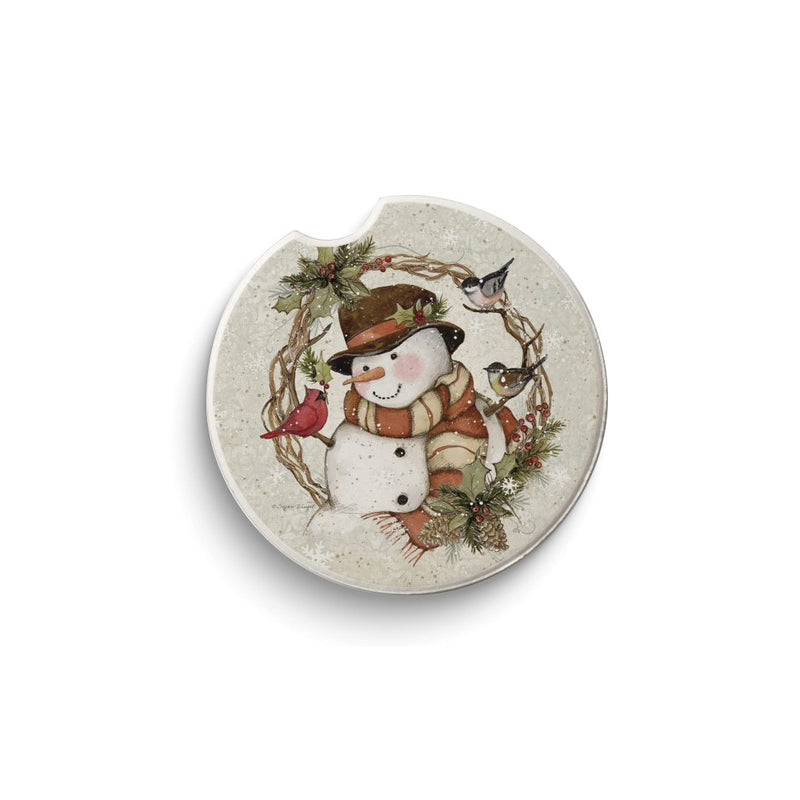 Winter Forest Snowman Absorbent Stone Car Coaster