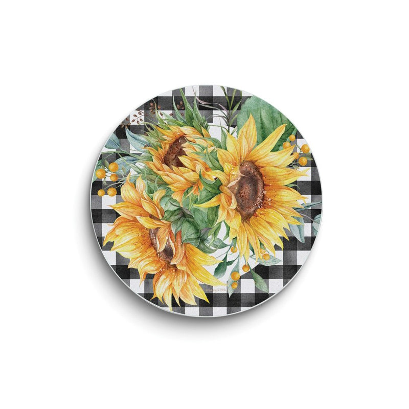 Sunflower Fields 16 inch Diameter Round Glass Counter Saver Cutting Board