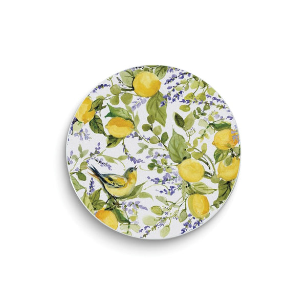 Watercolor Lemons 16 inch Diameter Round Glass Counter Saver Cutting Board