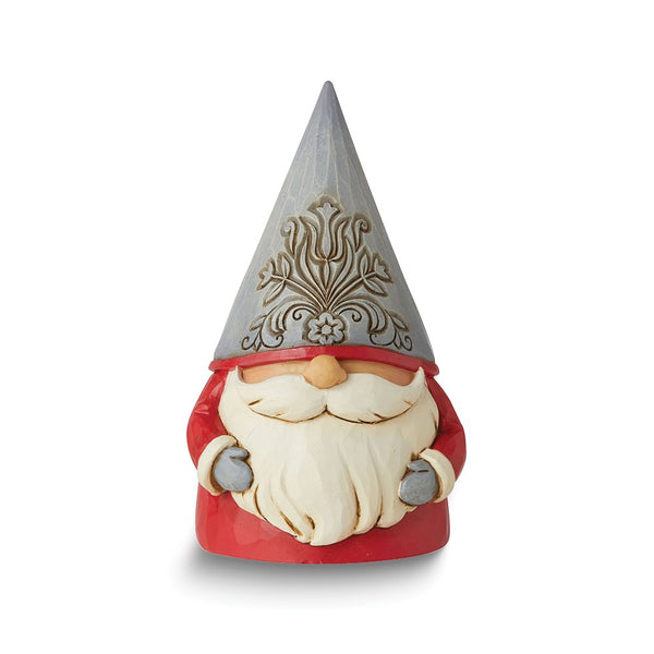 Jim Shore Heartwood Creek Jolly Jultomten Noel Grey Floral Hat Gnome Figurine