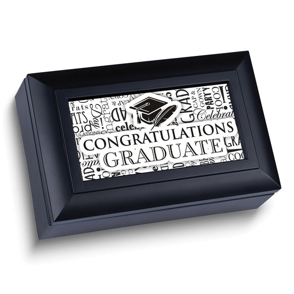 CONGRATULATIONS GRADUATE Black Resin Music Box