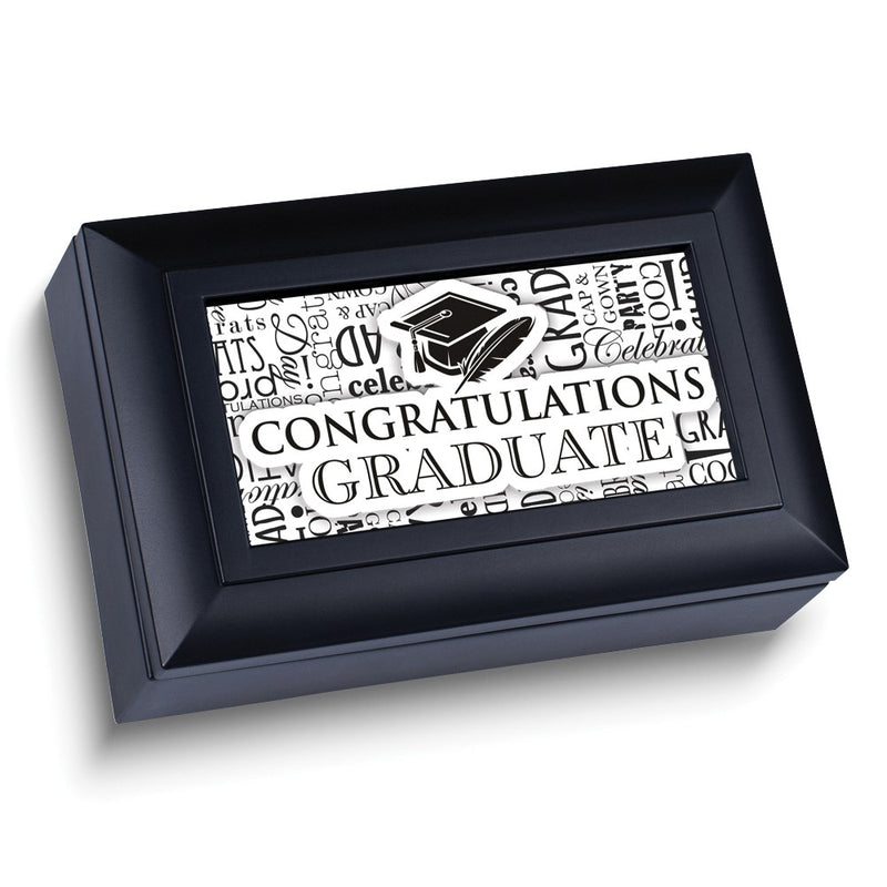 CONGRATULATIONS GRADUATE Black Resin Music Box