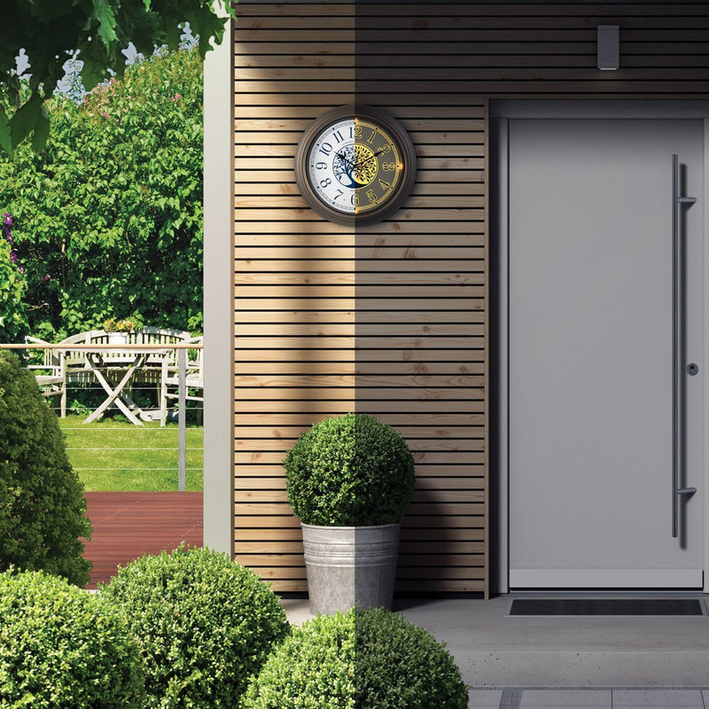 Indoor and Outdoor Auto Lighted Dial Metallic Finish Plastic Quartz Wall Clock