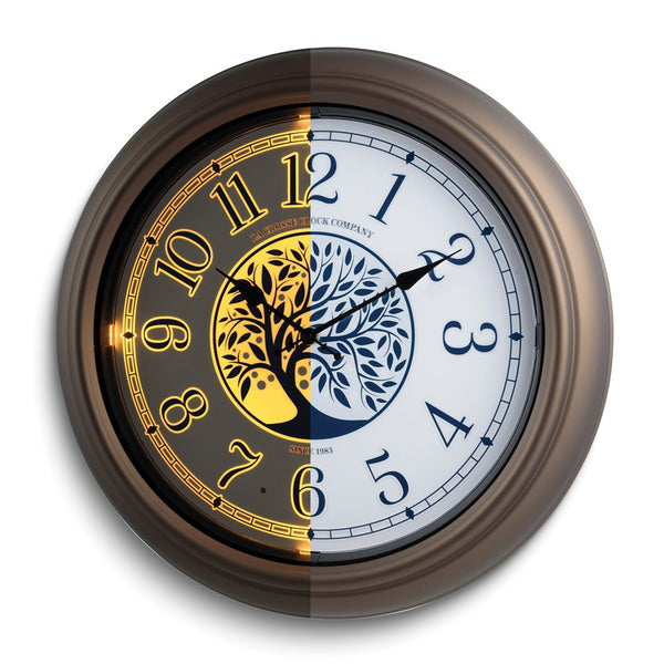 Indoor and Outdoor Auto Lighted Dial Metallic Finish Plastic Quartz Wall Clock