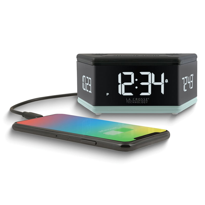 3-Side Blue Lighted Base LED Alarm Clock with Date, Temperature, and Humidity