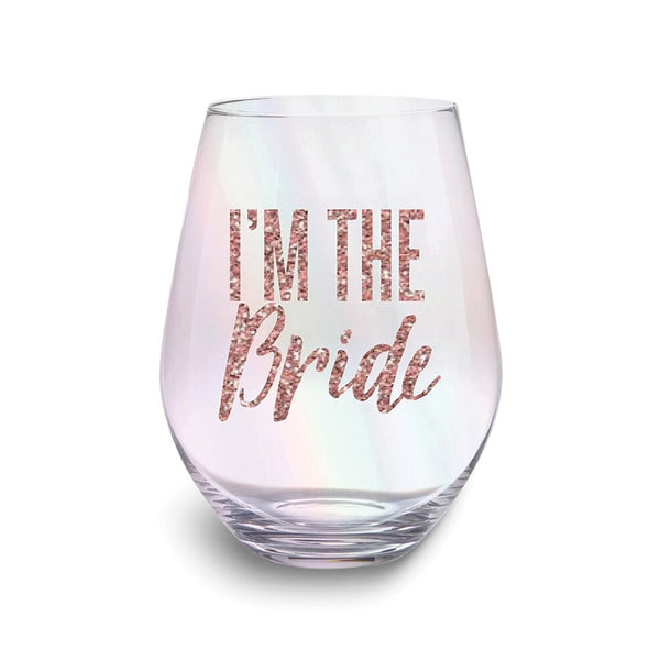 Rose-tone Glitter I'M THE BRIDE Stemless Wine Glass