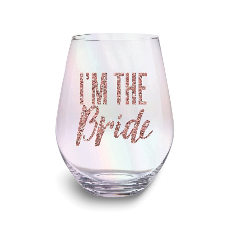 Rose-tone Glitter I'M THE BRIDE Stemless Wine Glass