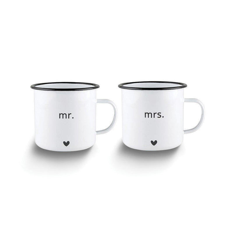 Enameled Steel MR. and MRS. Mug Set