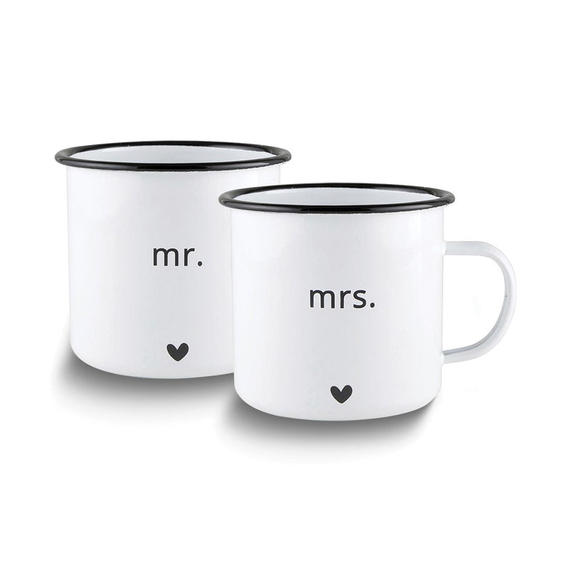 Enameled Steel MR. and MRS. Mug Set