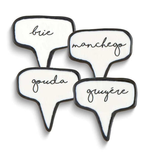 Set of 4 Brie, Manchego, Gouda, and Gruyere Ceramic Cheese Markers