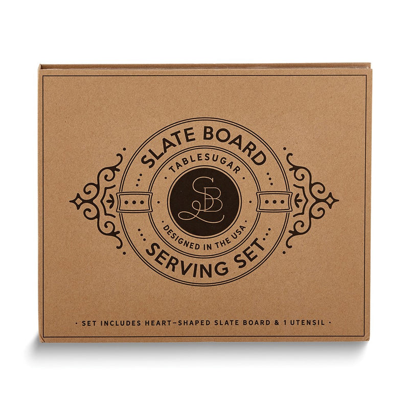 Heart-shaped Slate Board and Rubberwood Handles Cheese Knife Serving Set