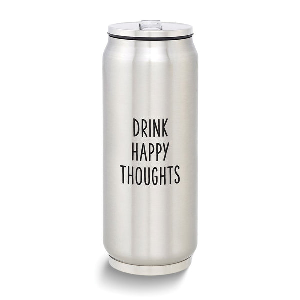 Stainless Steel 12 ounce Can Tumbler with Collapsible Straw DRINK HAPPY THOUGHTS