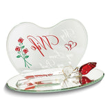 Glass Baron MY WIFE MY LOVE MY BEST FRIEND Heart with Red Rose Handcrafted Glass Figurine