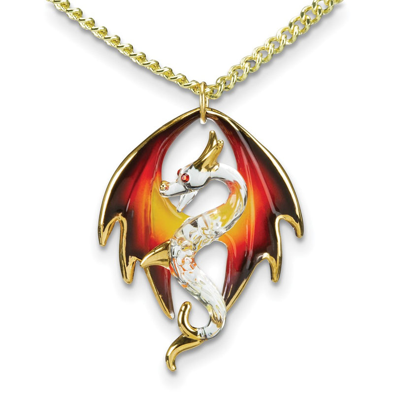 Glass Baron Dragon Handcrafted Glass Gold-tone Necklace with 22k Gold Trim