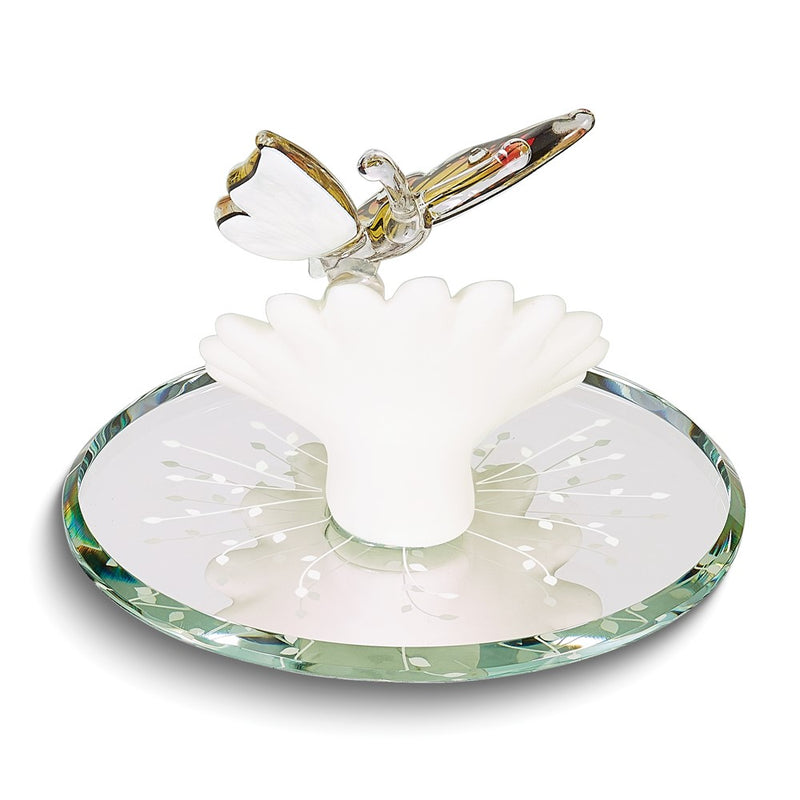 Glass Baron Daisy with Monarch Butterfly Handcrafted Glass Figurine