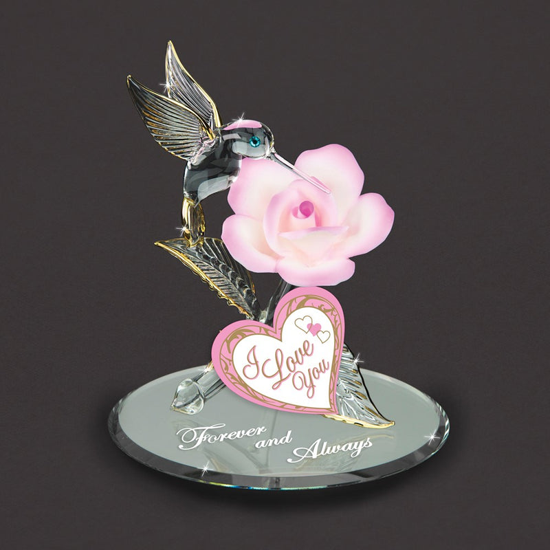 Glass Baron FOREVER AND ALWAYS Flower with Hummingbird Handcrafted Glass Figurine