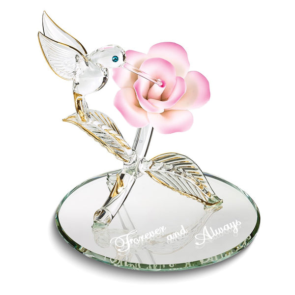 Glass Baron FOREVER AND ALWAYS Flower with Hummingbird Handcrafted Glass Figurine